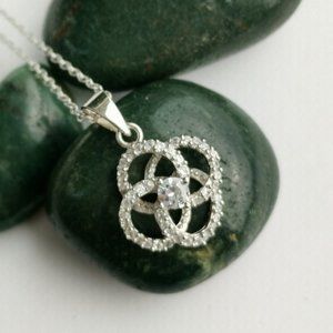Sterling Silver CZ clover flower / love knot pendant necklace